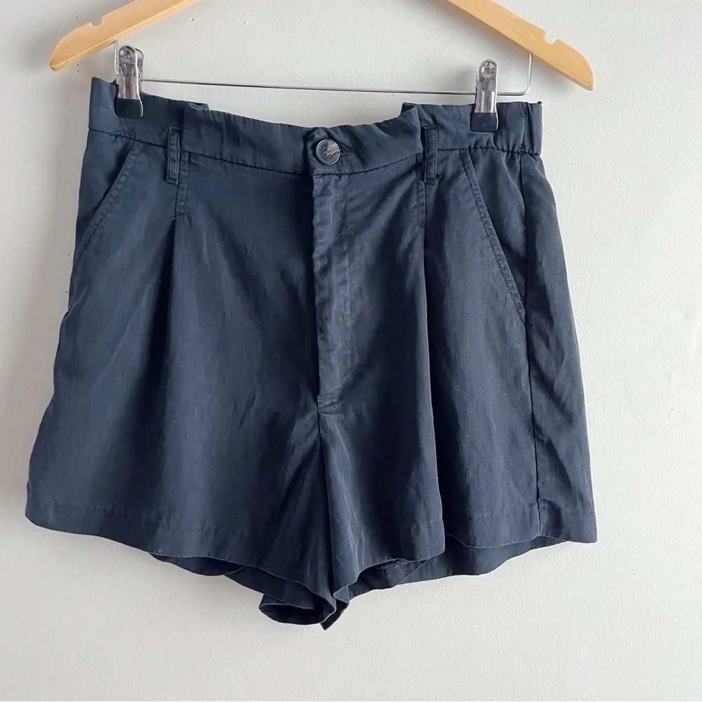 Zara High Waisted Paperbag Shorts in Black/Charcoal Grey, Size Large - Picture 1 of 8